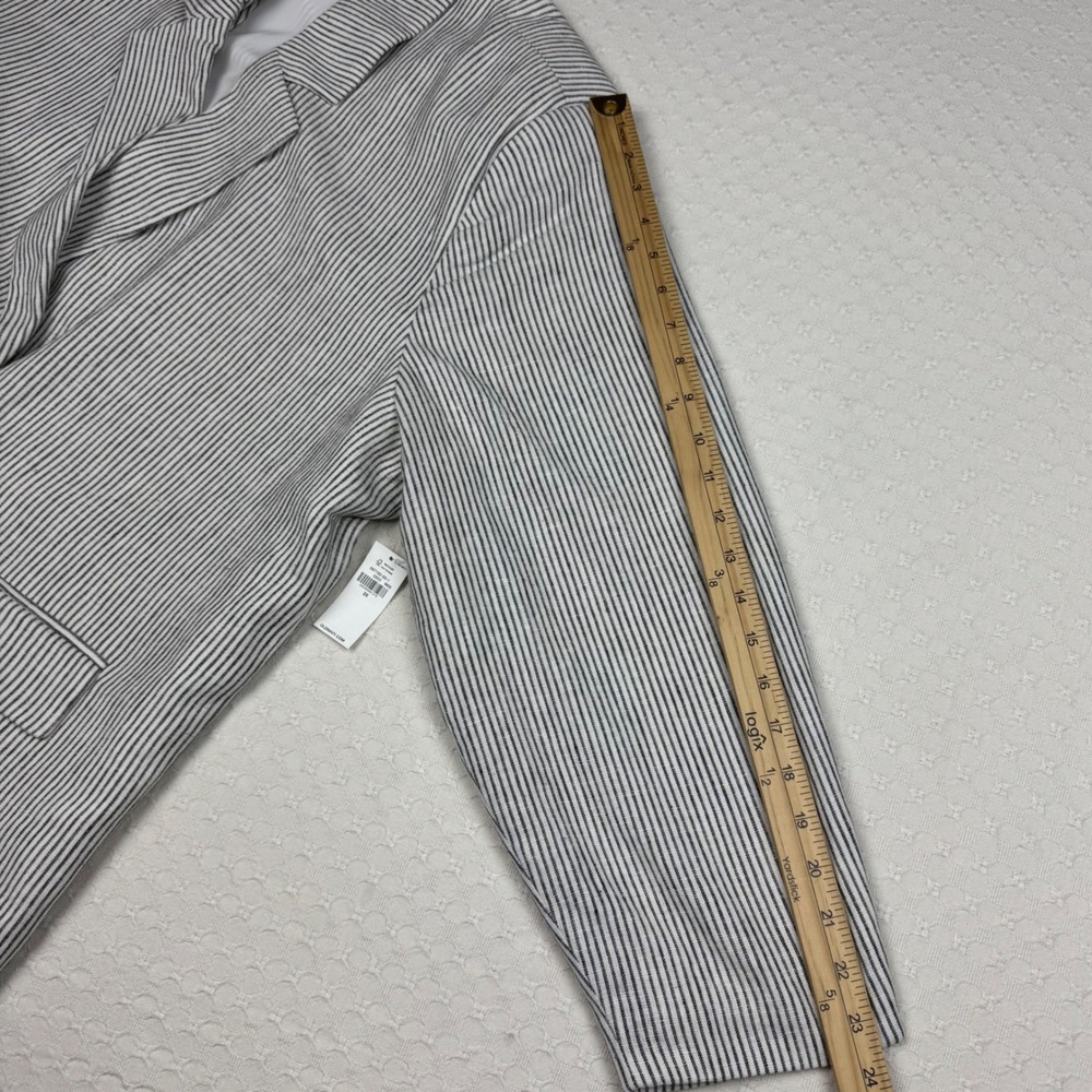 NWT Old Navy Double Breasted Linen Blend Striped Blazer Women 2X Charcoal Career - Picture 5 of 13